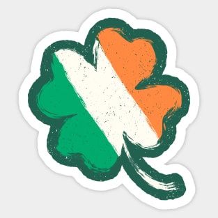 Vintage lucky four leaf clover with Irish flag. Sticker